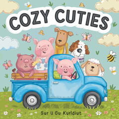 cute coloring book cover, cover, cute kids illustration, cartoon cover, cartoon illustration, kawaii coloring, easy and bold, kawaii cover, cozy, cozy cover, fuzzy, hygge, coloring pages, adult colori