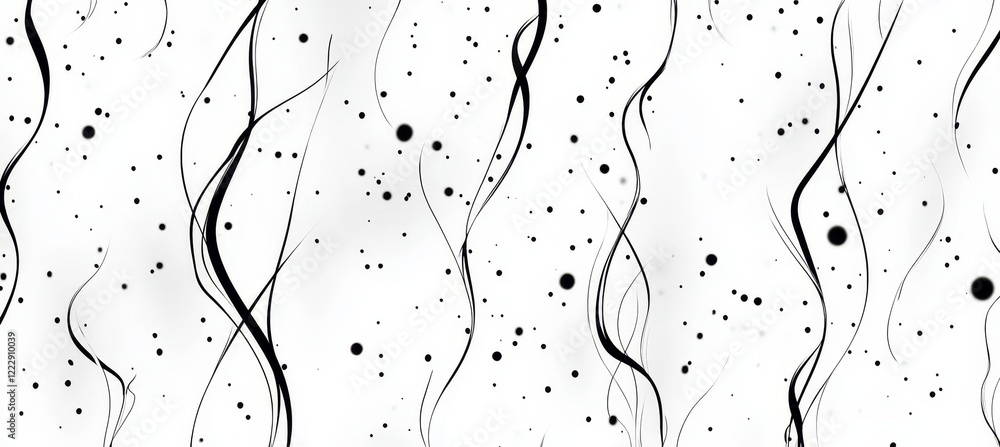 Wall mural abstract seamless pattern, flowing lines and dots on white background, minimalist design