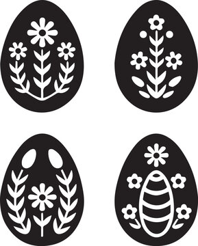 Easter egg set silhouette, Happy easter day vector elements