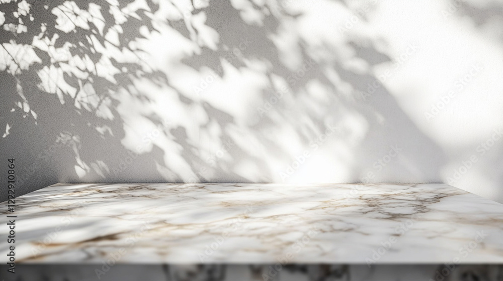 Poster elegant marble tabletop mockup subtle leaf shadows minimalist product display background studio