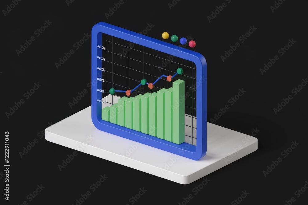 Poster 3d rendering of an upward trending bar graph showing business growth and success.