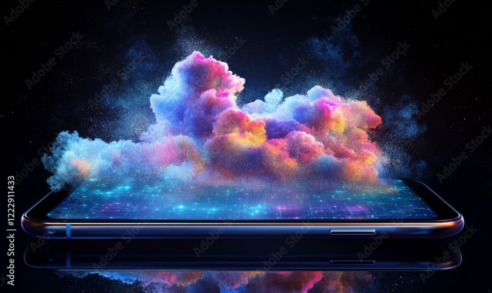 Poster mobile global internet communications. world wide web on phone via wireless satellite network techno