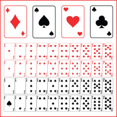Poker set with isolated cards. Poker playing cards, full deck, playing cards vactor, All types of playing cards. 