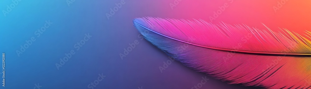 Poster a vibrant feather with bright colors blending into a smooth gradient background.
