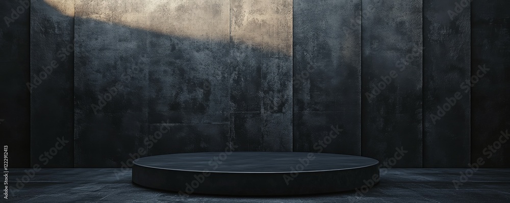 Poster minimalist display area with dark textured background for product presentation
