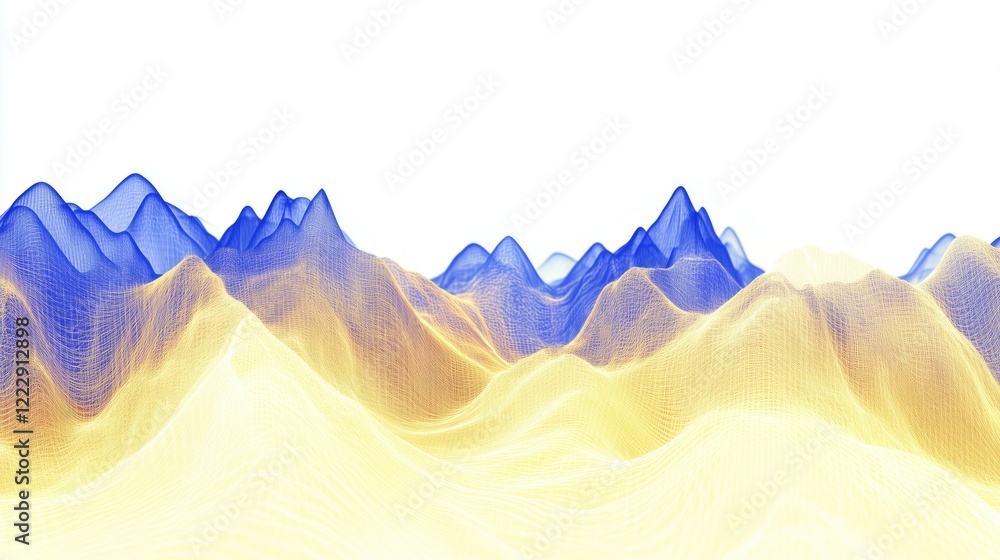Aufkleber vibrant abstract representation of mountains with blue and yellow waves, creating a dynamic and mode