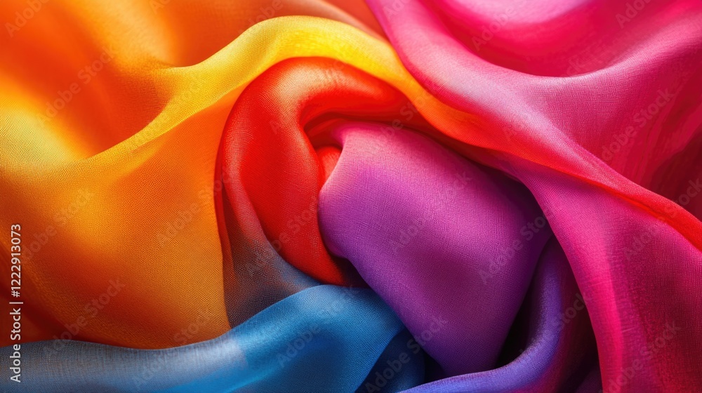 Poster vibrant multi colored silk fabric with flowing texture and empty space for text showcasing elegance 