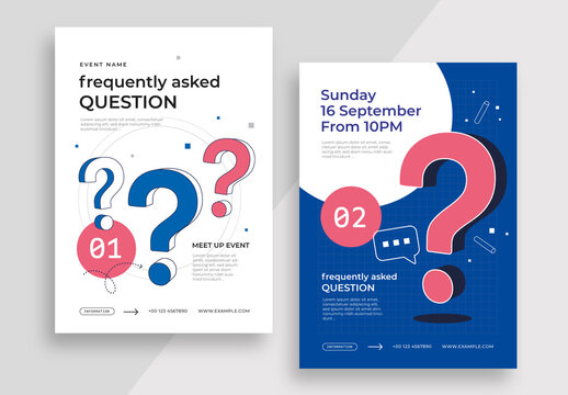 Frequently Asked Questions Flyer Layout with Large 3D Question Marks and Modern Typography