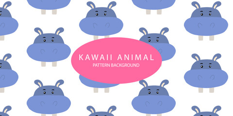 kawaii animal pattern background design. bear, deer, fox, bird, dog, hippo, parrot, pig, cow. textile pattern.  Cartoon animal Vector illustration for kids forest background with rain dots

