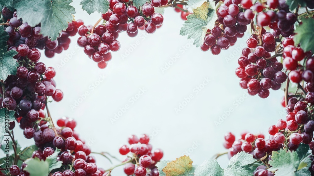 Poster fresh red grapes arrangement with empty space for text highlighting vitis vinifera amatitiense speci