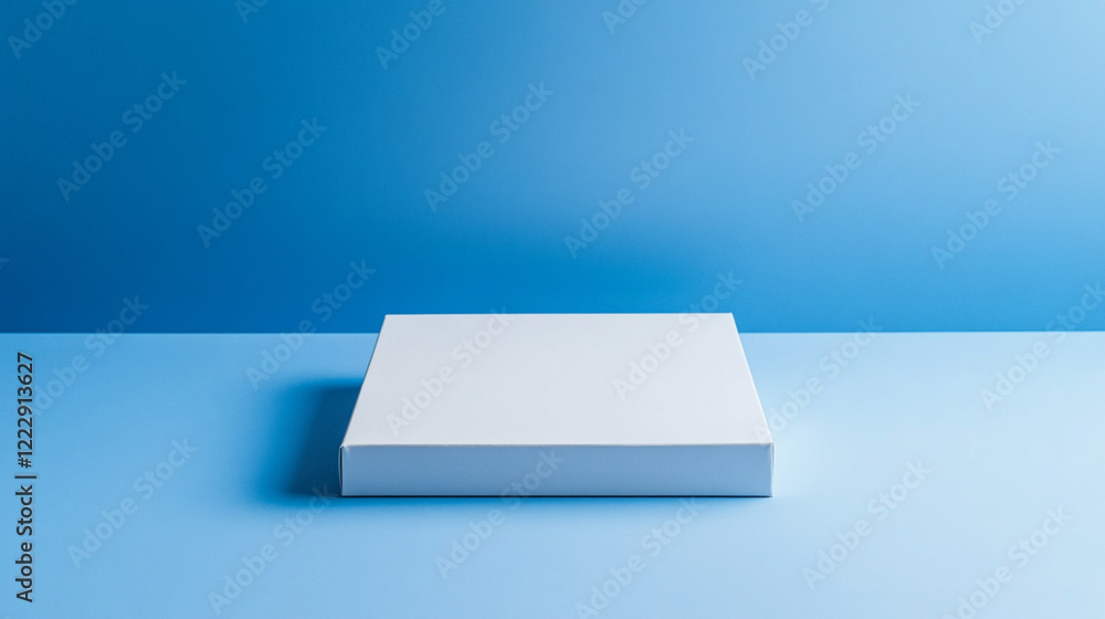 Poster blank white box on blue background minimalist product presentation display clean empty scene image