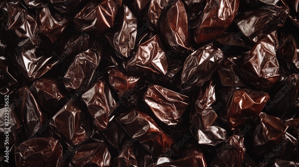 Poster Close up of a pile of shiny wrinkled dried dates with rich textures and dark tones suitable for food or health-related themes