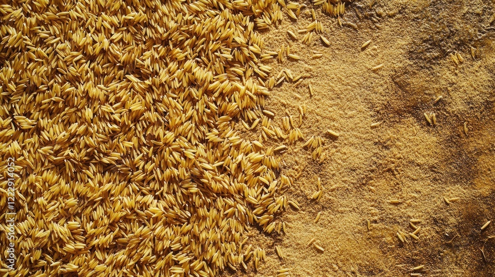 Aufkleber Close up view of raw rice grains with smooth texture and empty space for text background for culinary or agricultural themes