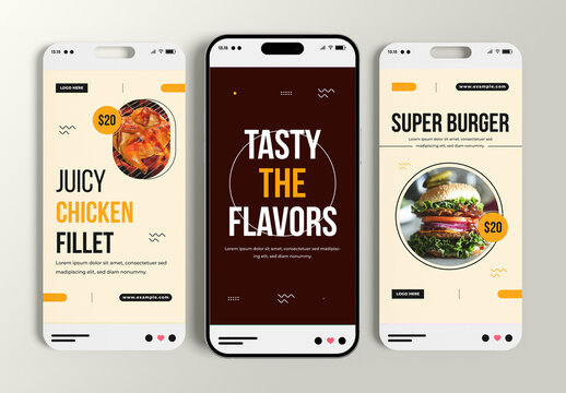 Tasty Food Social Media Story Template for Burgers and Pizza