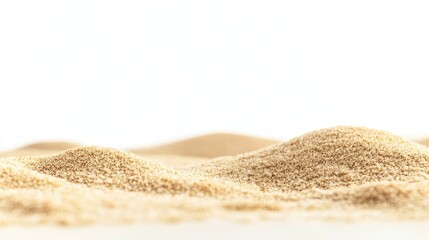 Close up of Sand Pile on White Background Ideal for Text Placement and Creative Projects in Natural or Abstract Themes