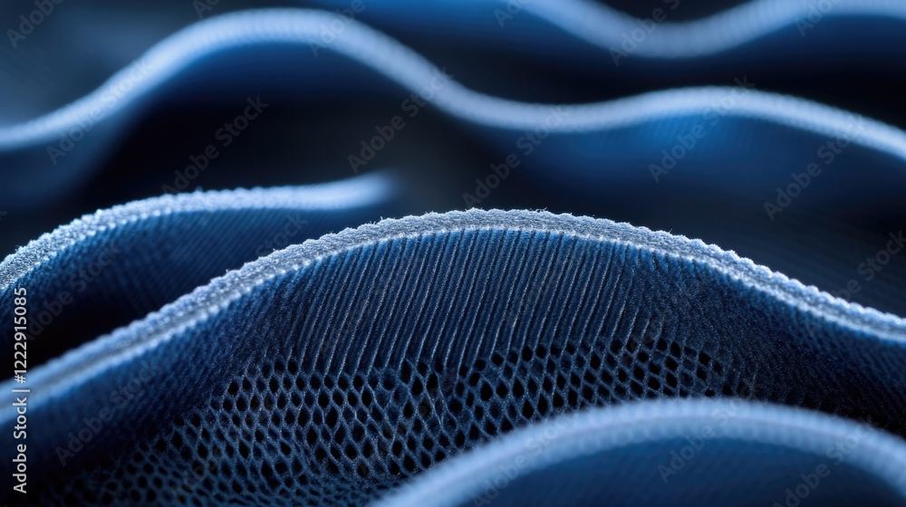 Poster Close up of textured dark blue non woven fabric with soft waves and ample negative space for text or graphic overlay