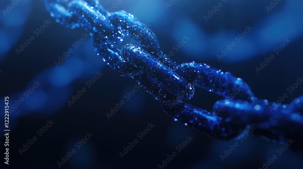 Aufkleber floating blue cybersecurity chain in digital space with selective focus creating a futuristic atmosp