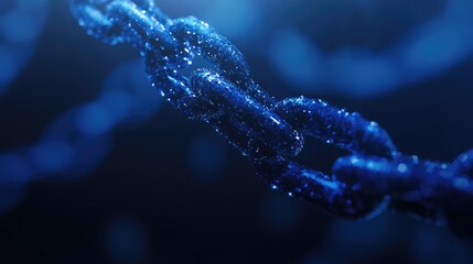 Floating blue cybersecurity chain in digital space with selective focus creating a futuristic atmosphere and ample space for text and ideas