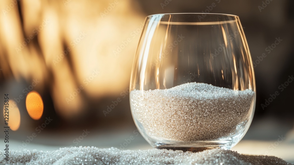 Leinwandbilder close up of a glass containing white sand with smooth surface and soft lighting ideal for creative t