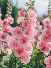 Obraz premium Pink Flowers with Green Leaves