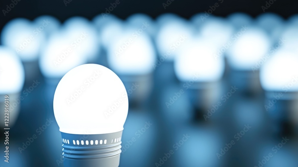 Aufkleber close up of bright light bulbs illuminating a retail space with blurred background and ample empty s