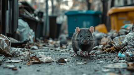 rats crawling on garbage and waste in the urban environment, problems of waste disposal in cities, reproduction of parasites and rodents