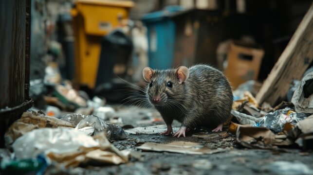 rats crawling on garbage and waste in the urban environment, problems of waste disposal in cities, reproduction of parasites and rodents