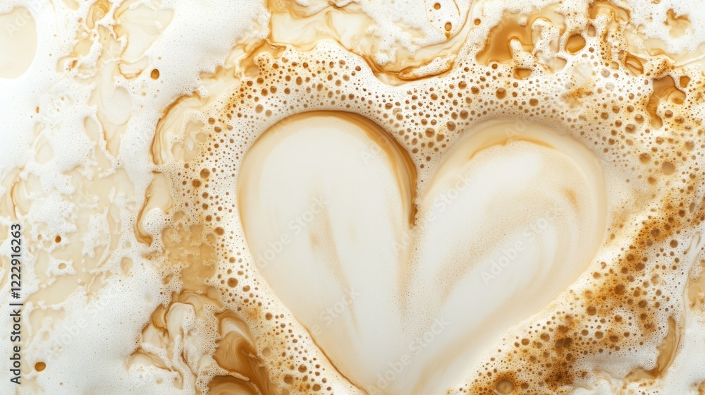 Aufkleber Heart Shaped Coffee Foam Art on Creamy Background with Empty Space for Text and Design Elements