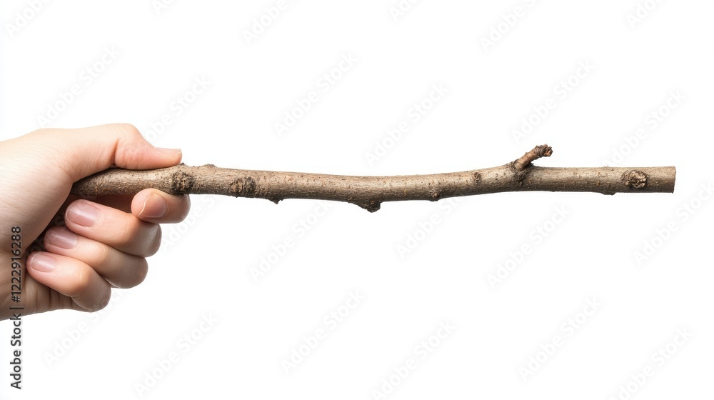 Poster Hand holding a bare tree branch with ample white space for text or branding use in nature or environmental related projects
