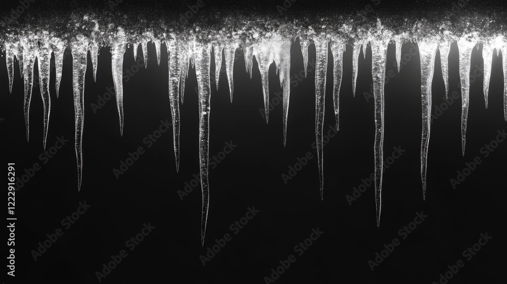 Leinwandbilder icicles dripping from roof edge with dark background and space for text or graphics