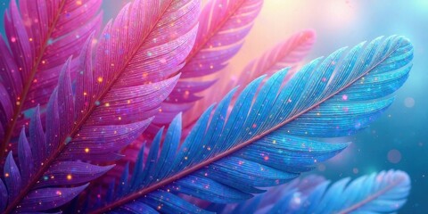 Obraz premium Vibrant iridescent plumage, sparkling with colorful glitter, creates a dreamy, ethereal scene of fantasy feathers.