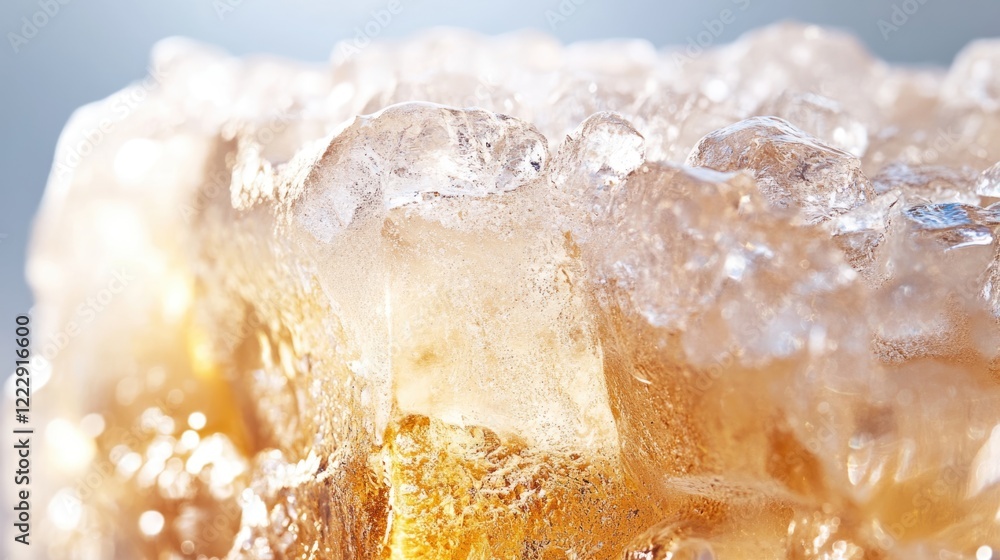 Aufkleber Close up of a pristine ice cube reflecting light with a blurred background and ample copy space for branding or text placement