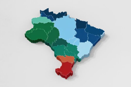 3D model of Brazil showcasing its 26 states, color-coded for easy identification.