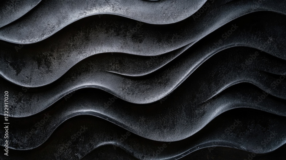 Poster Textured dark surface with gentle waves creating depth and shadows suitable for background or empty space for text and design elements