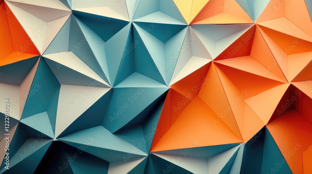 Fototapete Geometric background with colorful triangles and rhombuses creating a textured pattern featuring a blank space for text or overlays.