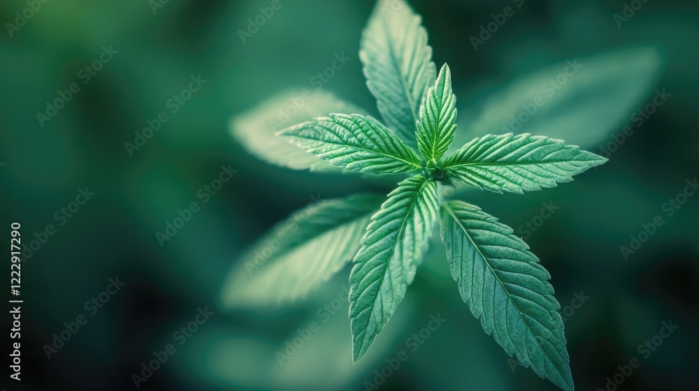 Poster close up of vibrant green plant leaves with soft focus background and ample empty space for text or 