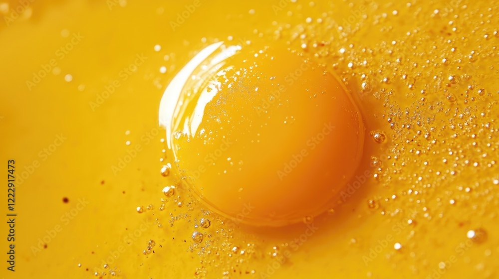Poster close up of a glossy fried egg yolk with vibrant yellow color and empty space for text or branding u