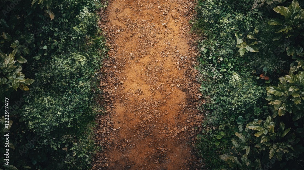 Aufkleber Autumn forest dirt path surrounded by greenery creating an inviting space for text and nature-inspired designs