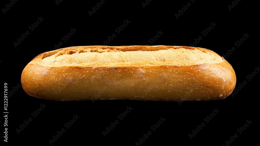 Poster freshly baked bread baguette on black background with ample empty space for culinary text or brandin