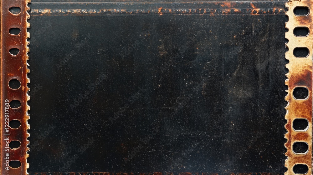 Aufkleber close up of a vintage film strip with textured border and blank space for text or design use in crea