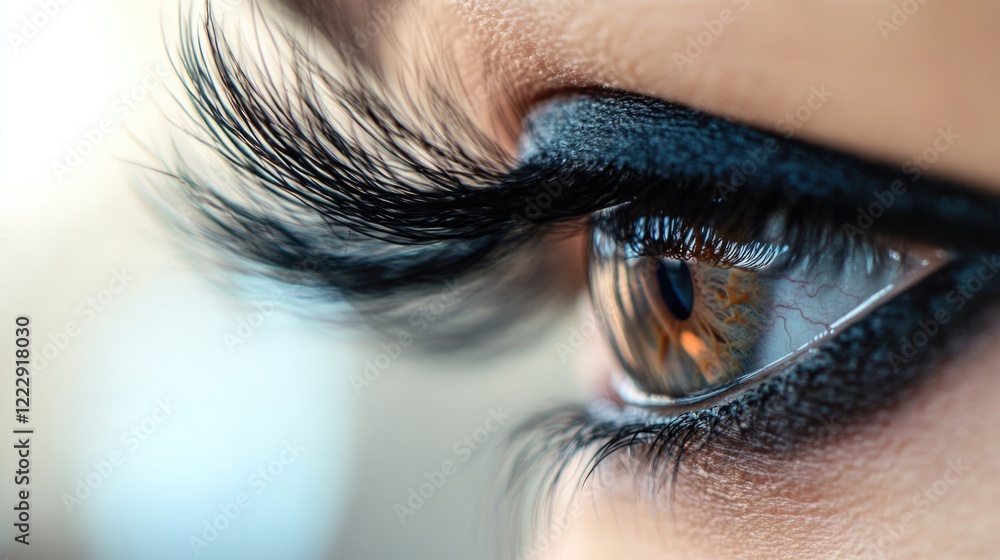 Poster close up of a horse's eye showcasing long lashes and intricate details with a soft blurred backgroun
