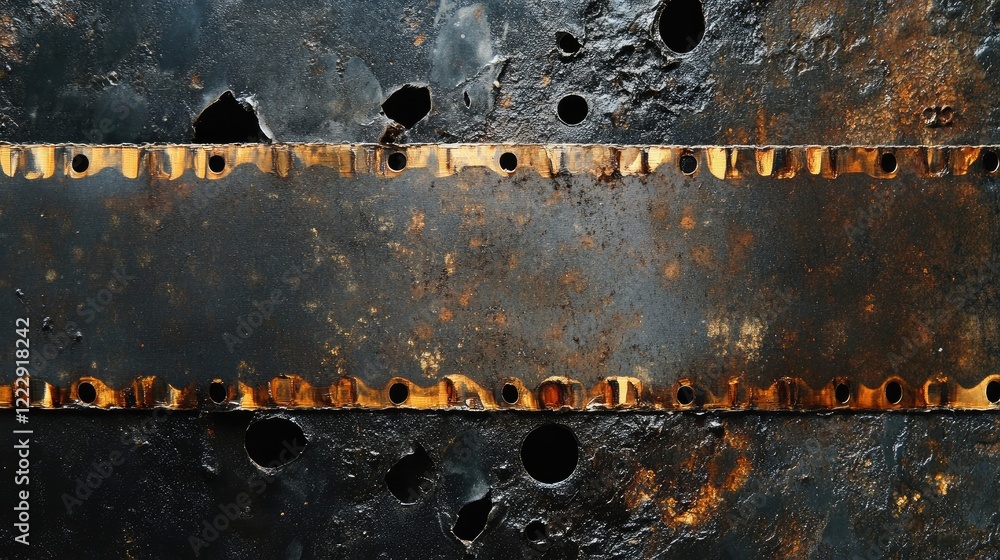 Poster Close up of an aged film strip with textured surface and empty space for adding custom text or graphics in creative projects