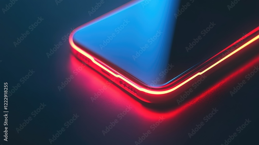 Poster Glowing mobile app notification with illuminated smartphone edges and blank space for customizable text display