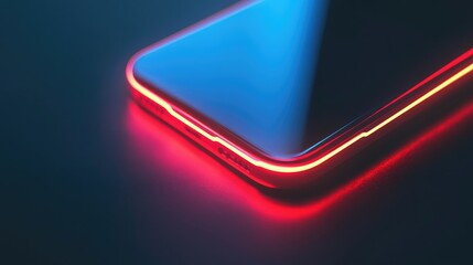 Glowing mobile app notification with illuminated smartphone edges and blank space for customizable text display