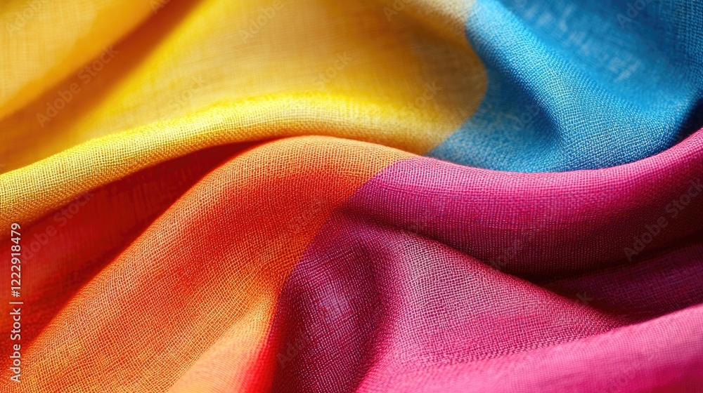 Poster Vibrant fabric texture showcasing colorful layers with plenty of space for text placement or design elements