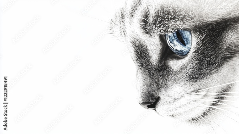 Aufkleber Close up of a white and gray Siamese cat with striking blue eyes and ample empty space for your custom text or graphics