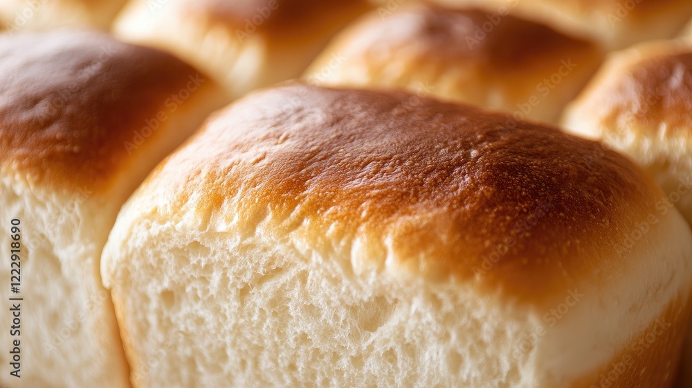 Poster fluffy freshly baked bread close up with soft texture and empty space for text or overlay, perfect f