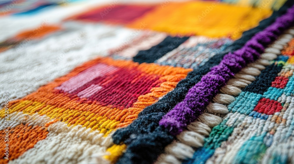 Poster Handmade rugs with vibrant abstract patterns showcasing intricate textures and colors perfect for interior design concepts and marketing materials