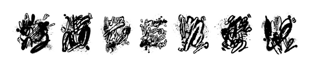 Abstract graffiti set, vector urban splatter stain collection street art y2k design object airy blot. Streetwear grunge dirty print, modern liquid drip painting, black ink graphic. Graffiti stain kit © Oleksandra