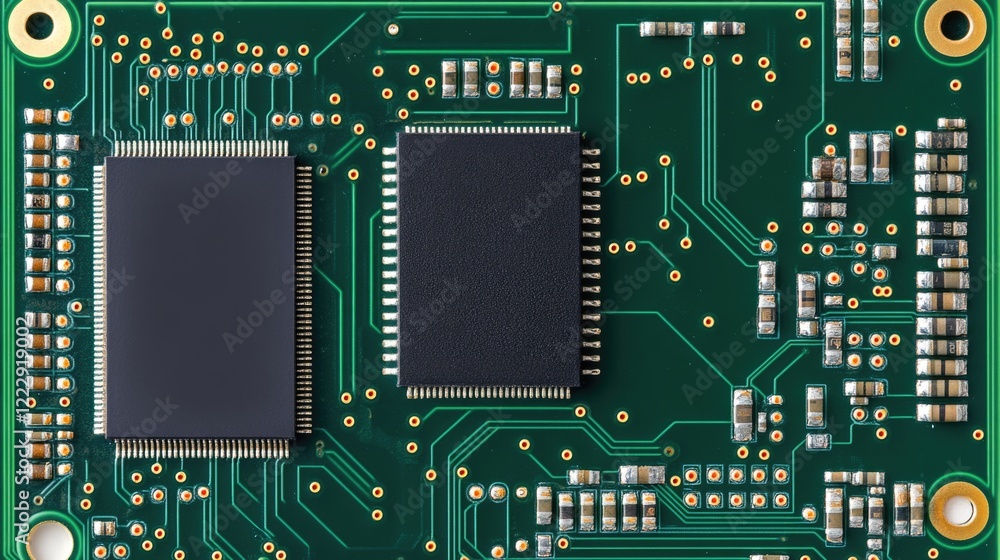 Aufkleber Close up of Electronic Circuit Board featuring Microchips with ample space for text and design elements in a technology context